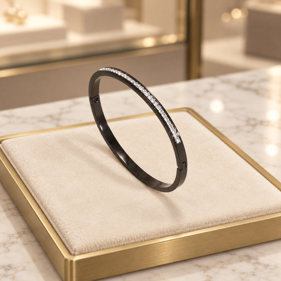 Jonc fin à assortir – Ligne de strass noir
