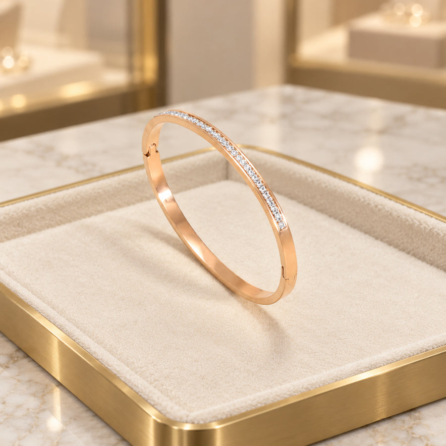 Jonc fin à assortir – Ligne de strass or rose