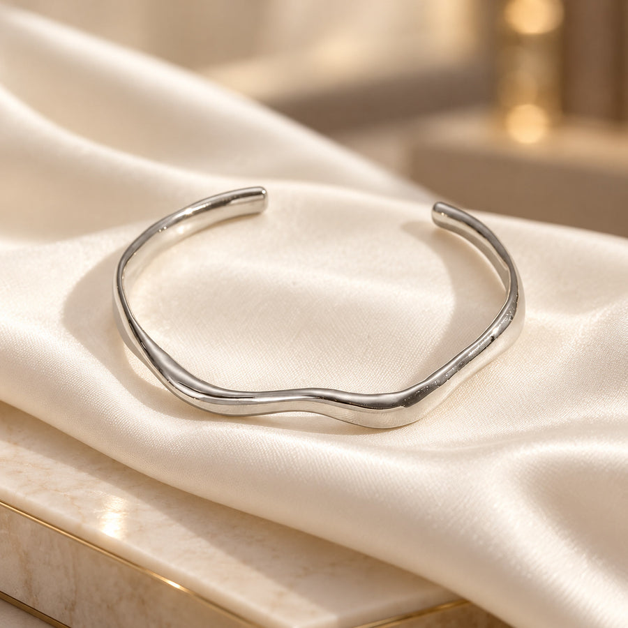Jonc ouvert Vague – Argent Vague marquée