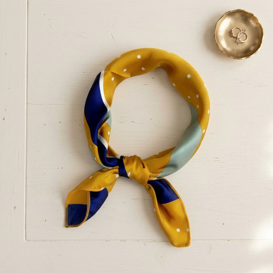 Mini Carré Satin 50 cm – Moutarde et marine