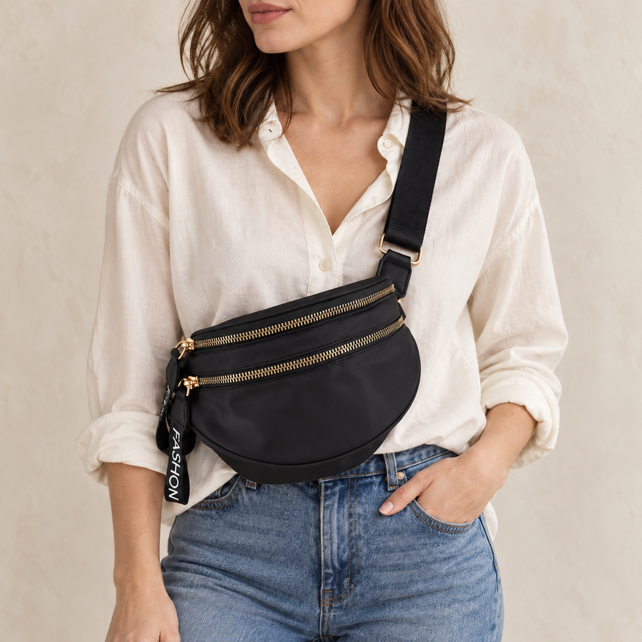 Sac Banane Nylon Double Zip Noir – Brin de Charme