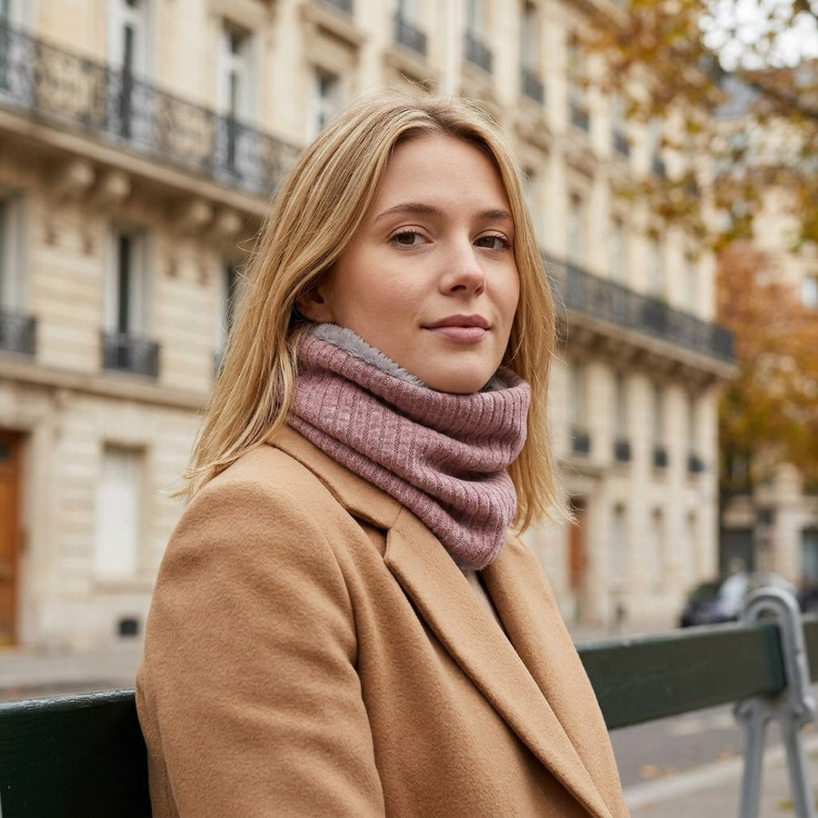 Tour de Cou Tricot Doublé Peluche – Vieux rose