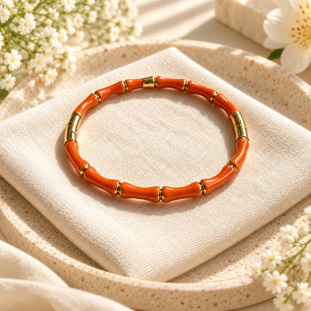 Bracelet bambou émaillé doré