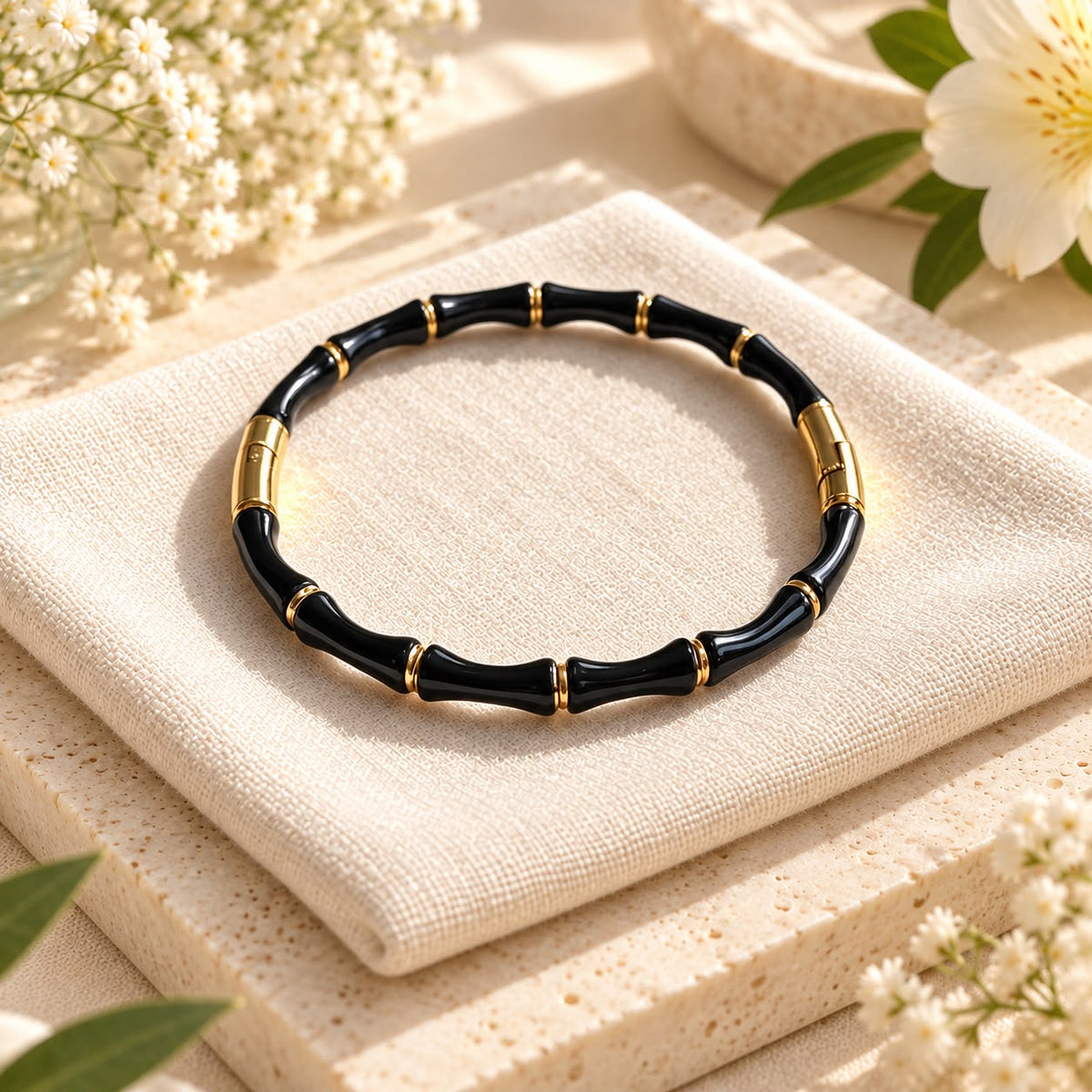 Bracelet bambou émaillé doré