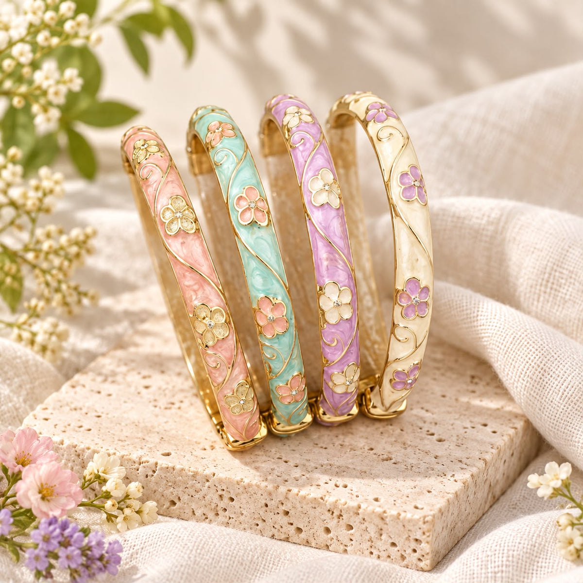 Jonc émaillé Fleurs peintes