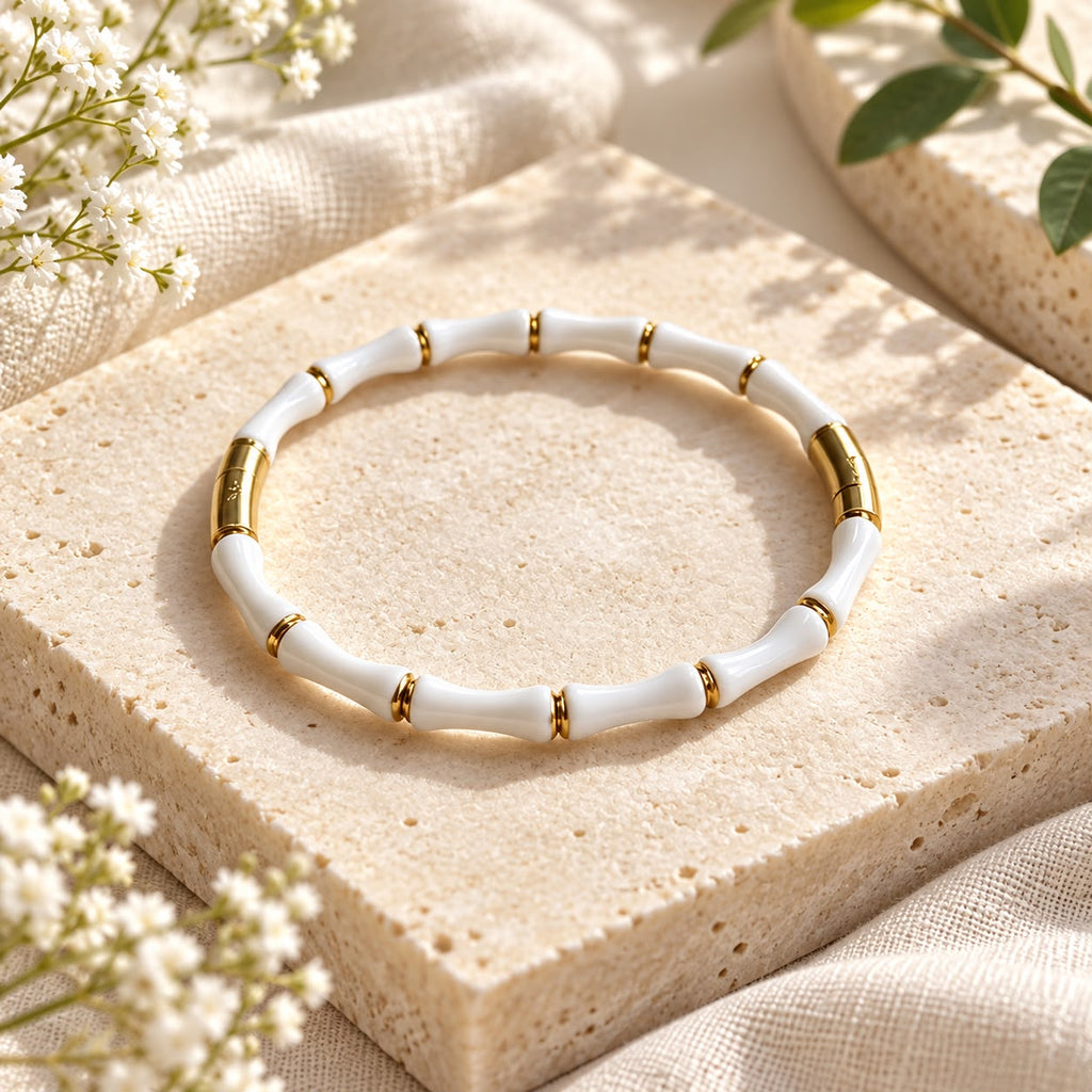 Bracelet bambou émaillé doré