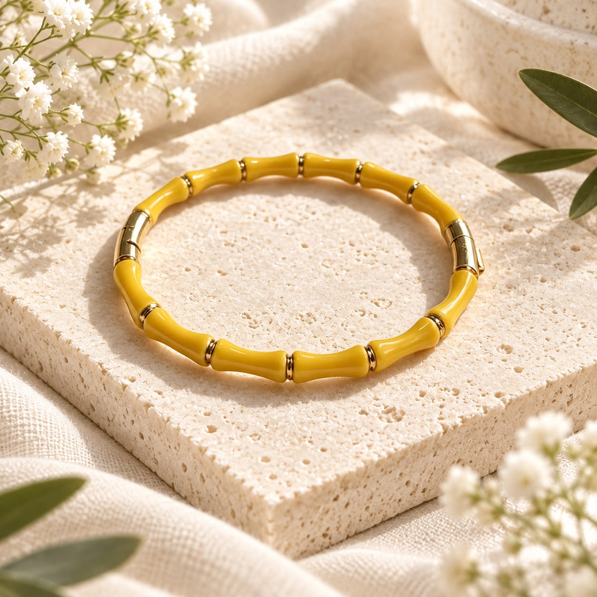 Bracelet bambou émaillé doré