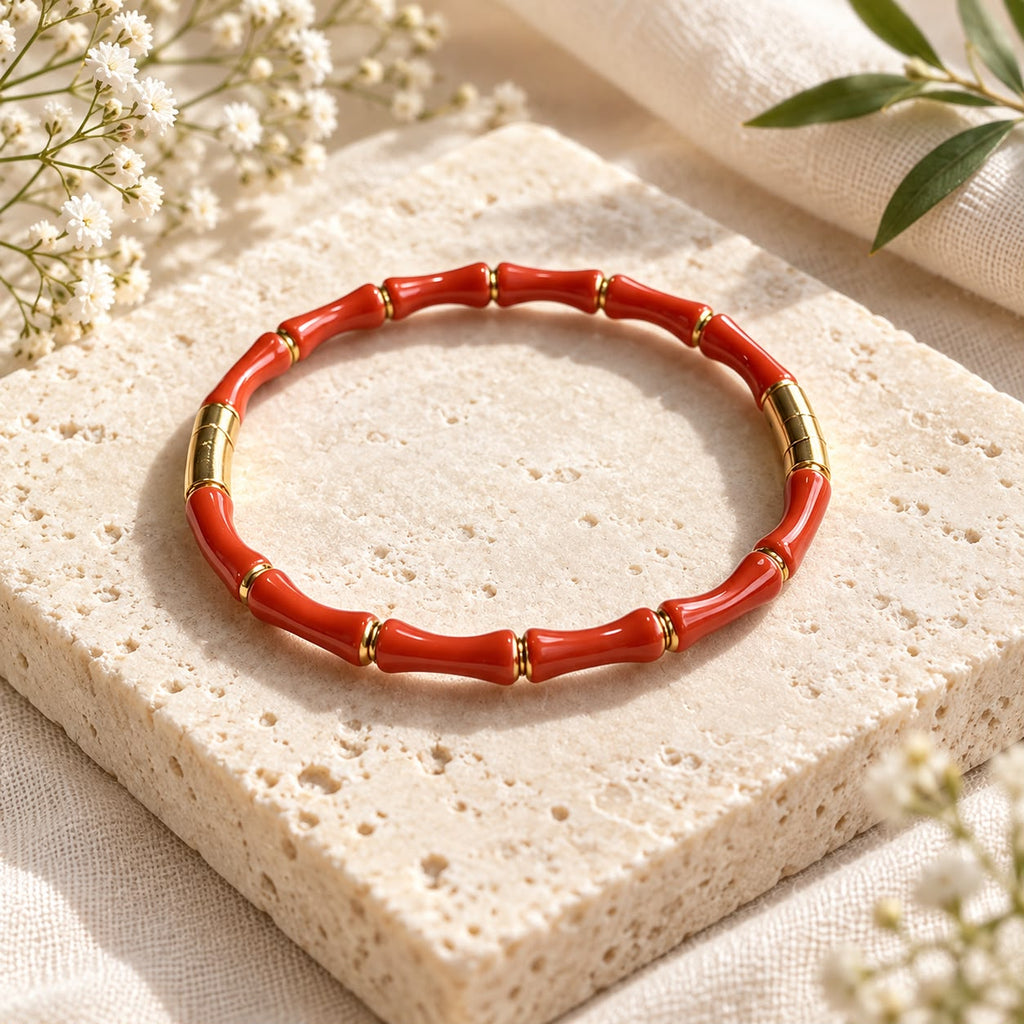Bracelet bambou émaillé doré