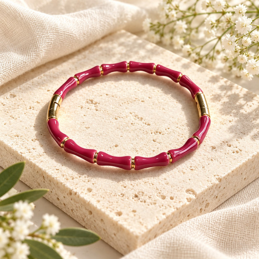 Bracelet bambou émaillé doré