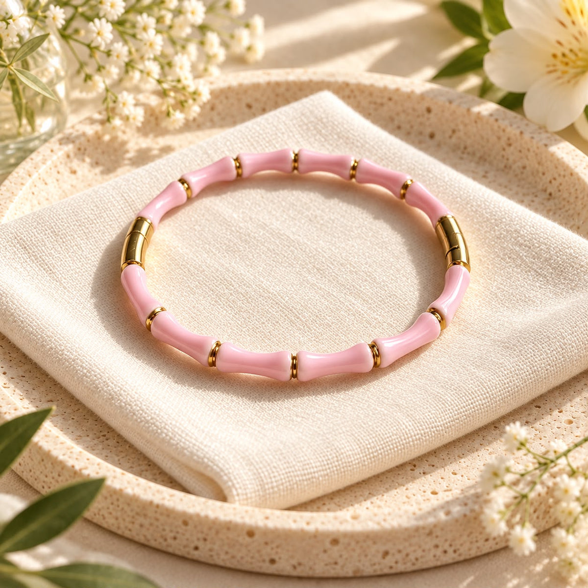 Bracelet bambou émaillé doré
