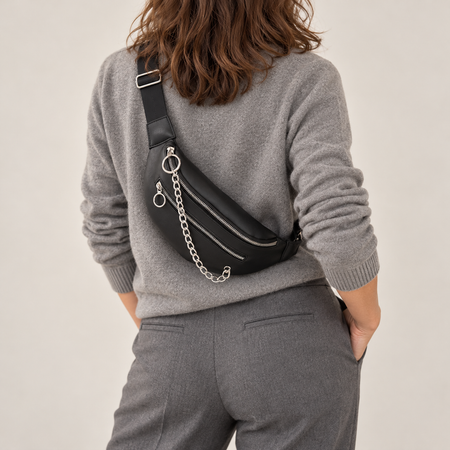 Sac Banane Chaîne Argentée – Noir