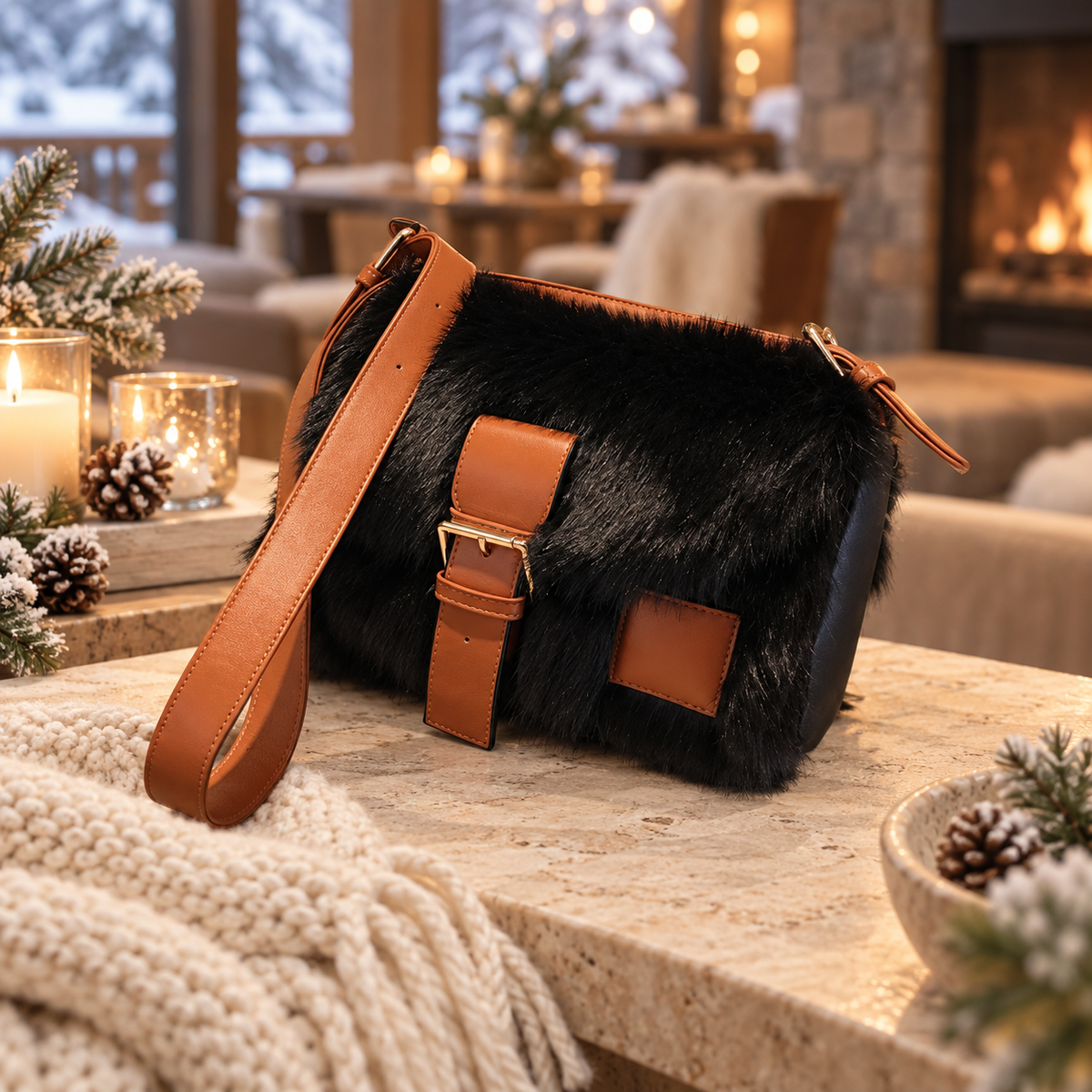 Sac Peluche Sangle cuir