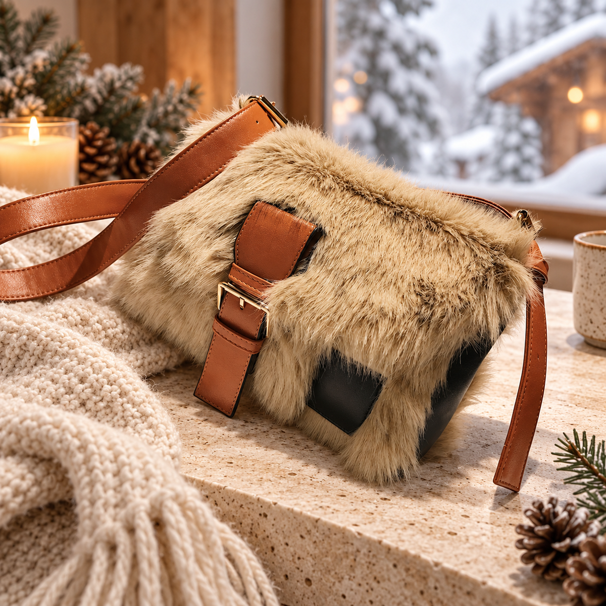 Sac Peluche Sangle cuir