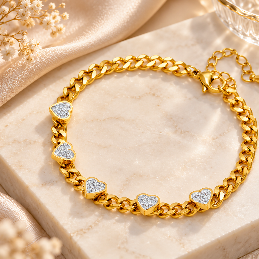 Bracelet chaîne Cœurs dorés