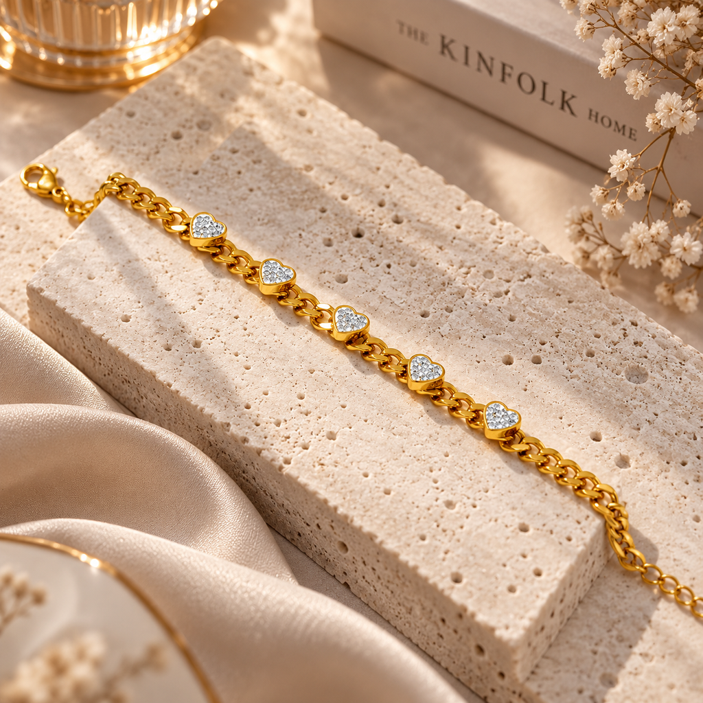 Bracelet chaîne Cœurs dorés