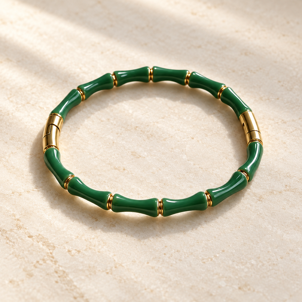 Bracelet bambou émaillé doré