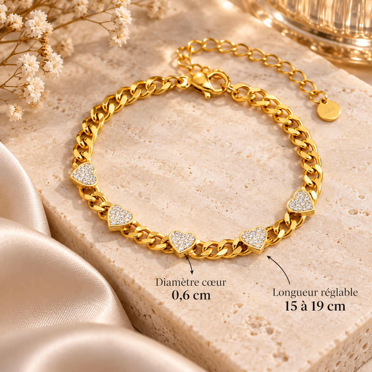 Bracelet chaîne Cœurs dorés
