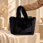 Cabas Fourrure Tout Doux Noir Grand