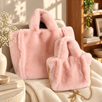 Cabas Fourrure Tout Doux Rose Petit et Grand