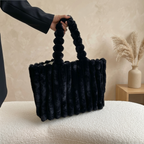 Cabas Peluche Côtelée Noir, grand format – Brin de Charme