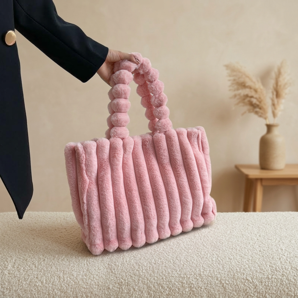 Cabas Peluche Côtelée Rose, grand format – Brin de Charme