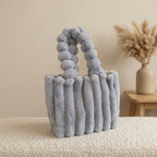 Cabas Peluche Côtelée Gris, petit format – Brin de Charme