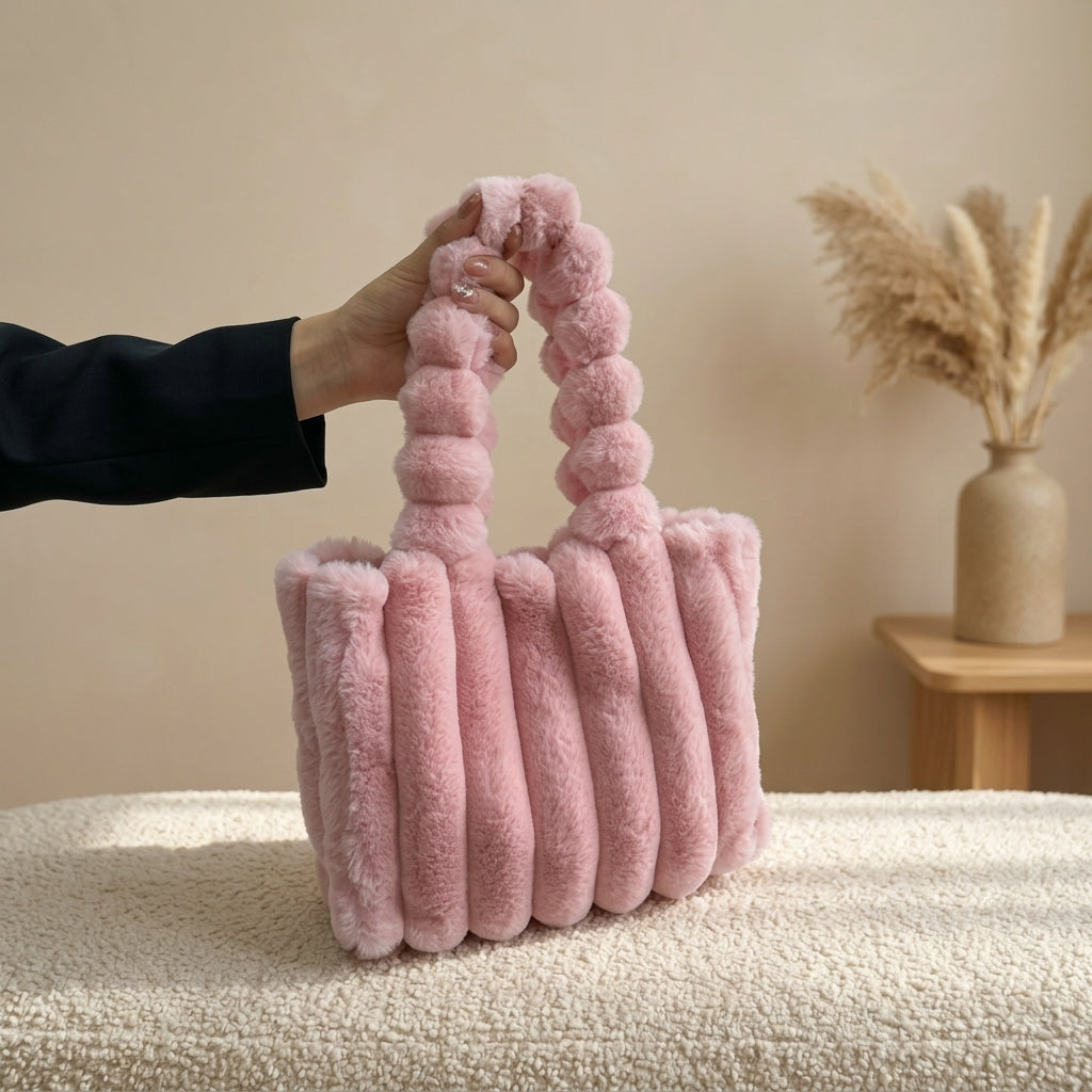 Cabas Peluche Côtelée Rose, petit format – Brin de Charme