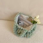 Cabas Peluche Côtelée Vert ouvert, vue de l'intérieur – Brin de Charme