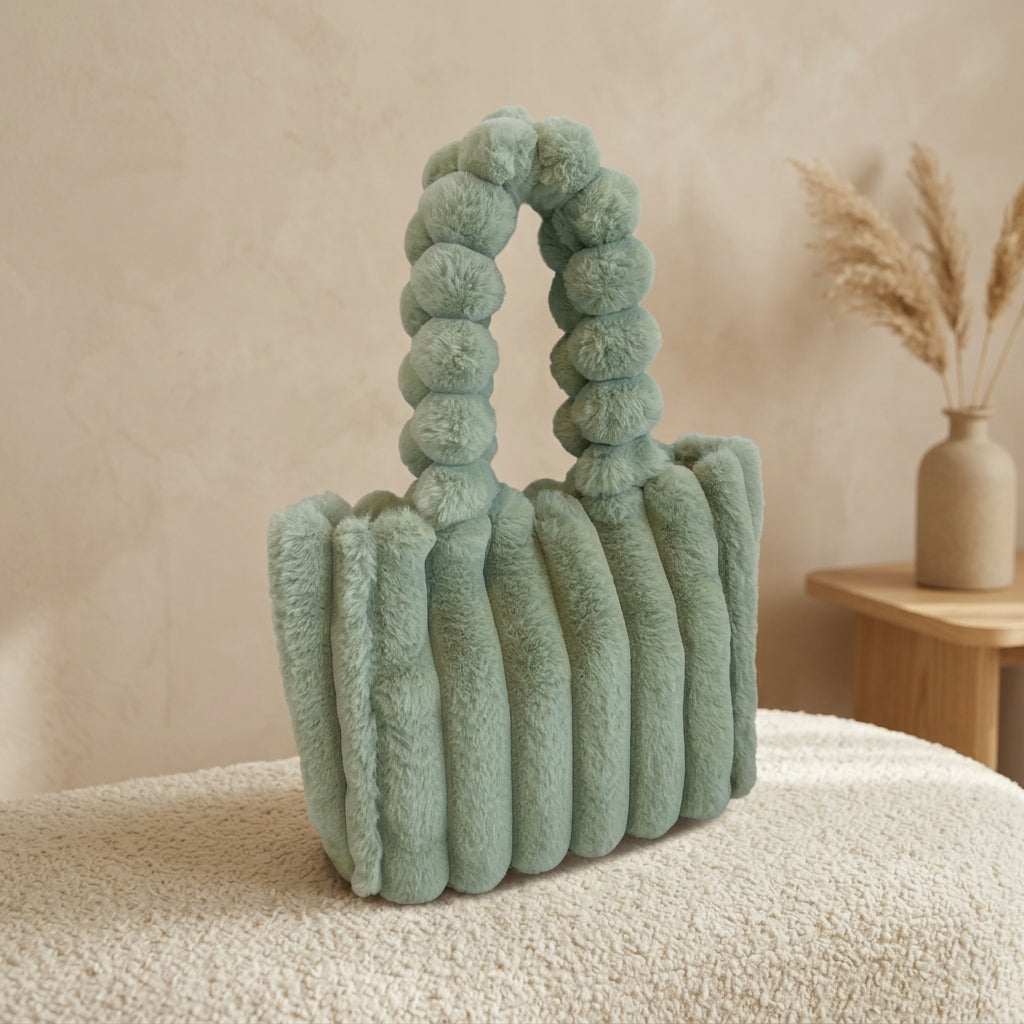 Cabas Peluche Côtelée Vert, petit format – Brin de Charme