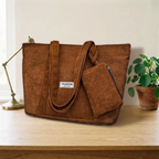 Cabas Velours Côtelé & Pochette Camel – Brin de Charme