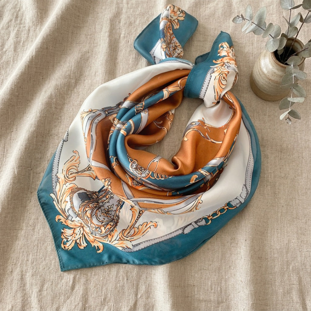 Carré Color Block – Crème et bleu canard