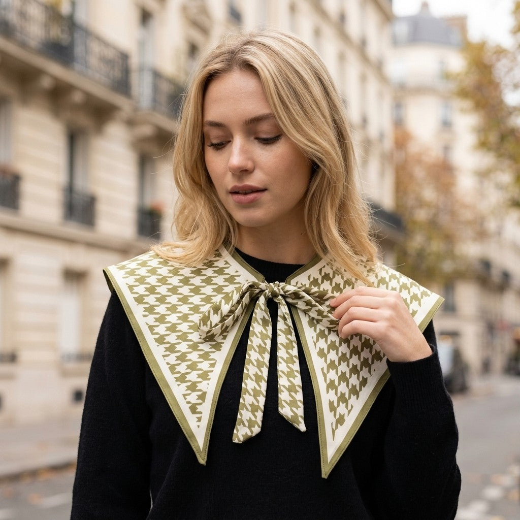 Col Foulard à Nouer – Pied-de-poule kaki