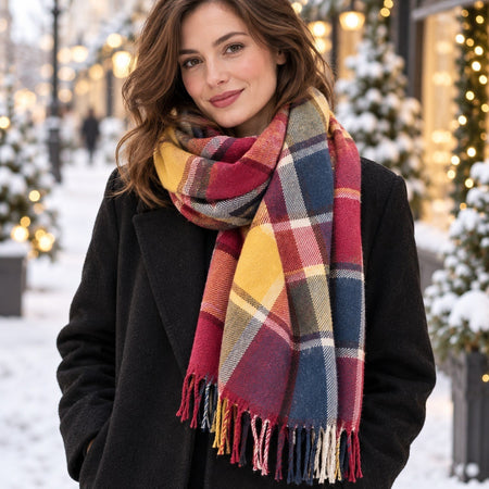 Écharpe Carreaux Multicolores – en hiver
