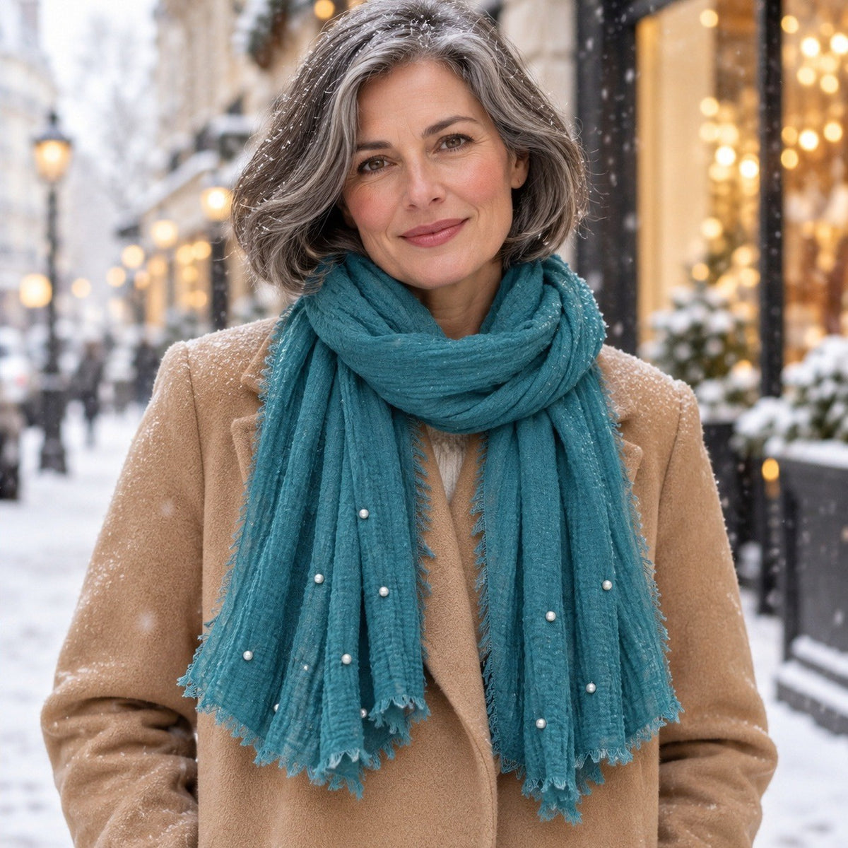 Étole Froissée à Perles – en hiver