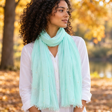 Étole Froissée à Perles – Menthe