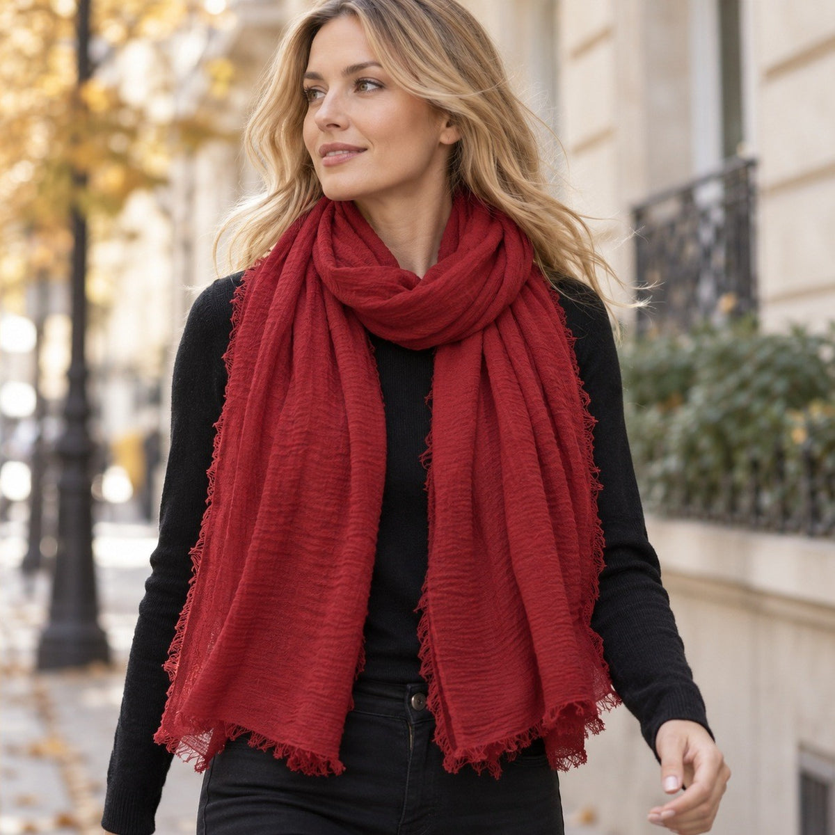 Étole Voile Plissé – Rouge foncé
