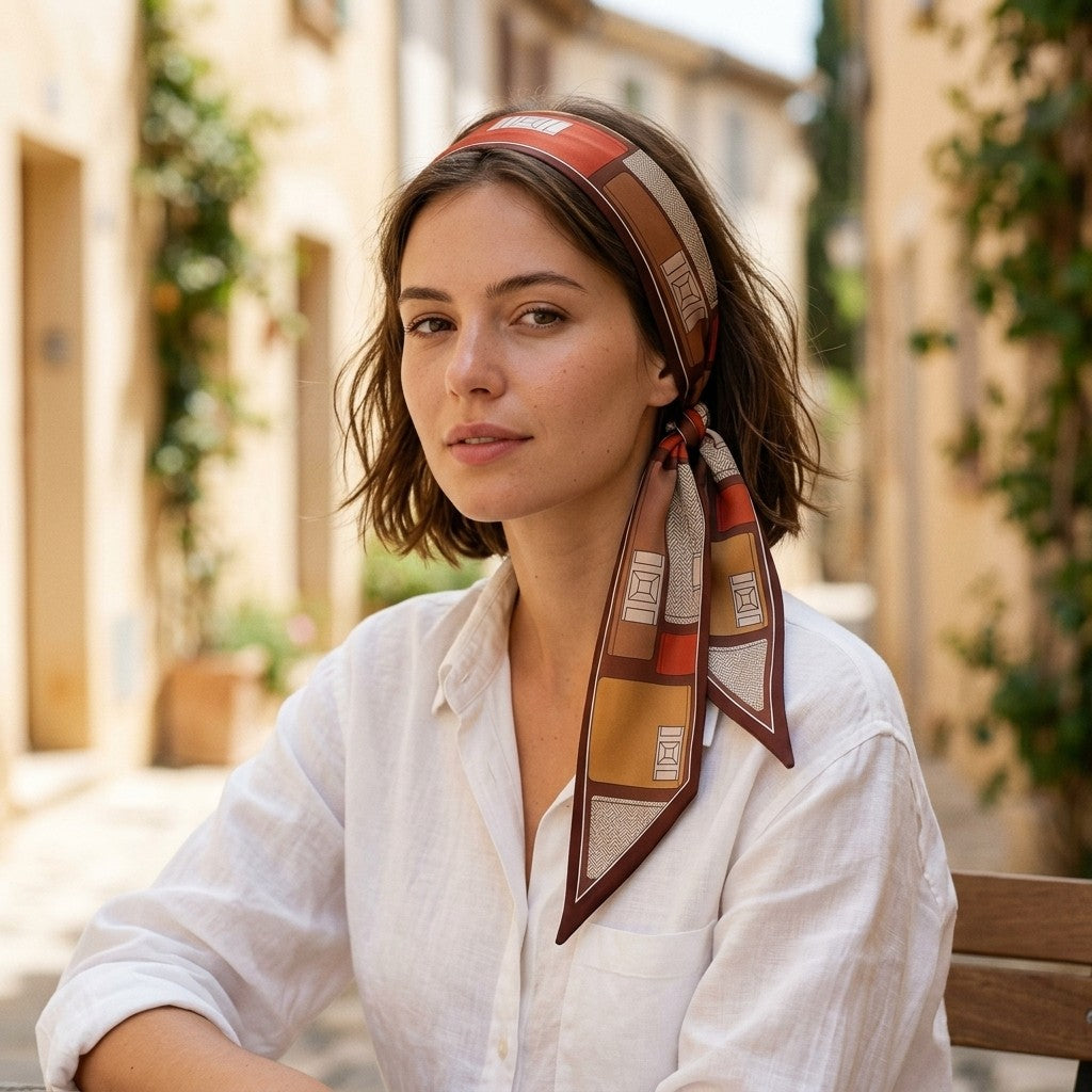 Foulard Ruban Imprimé – Color block orange