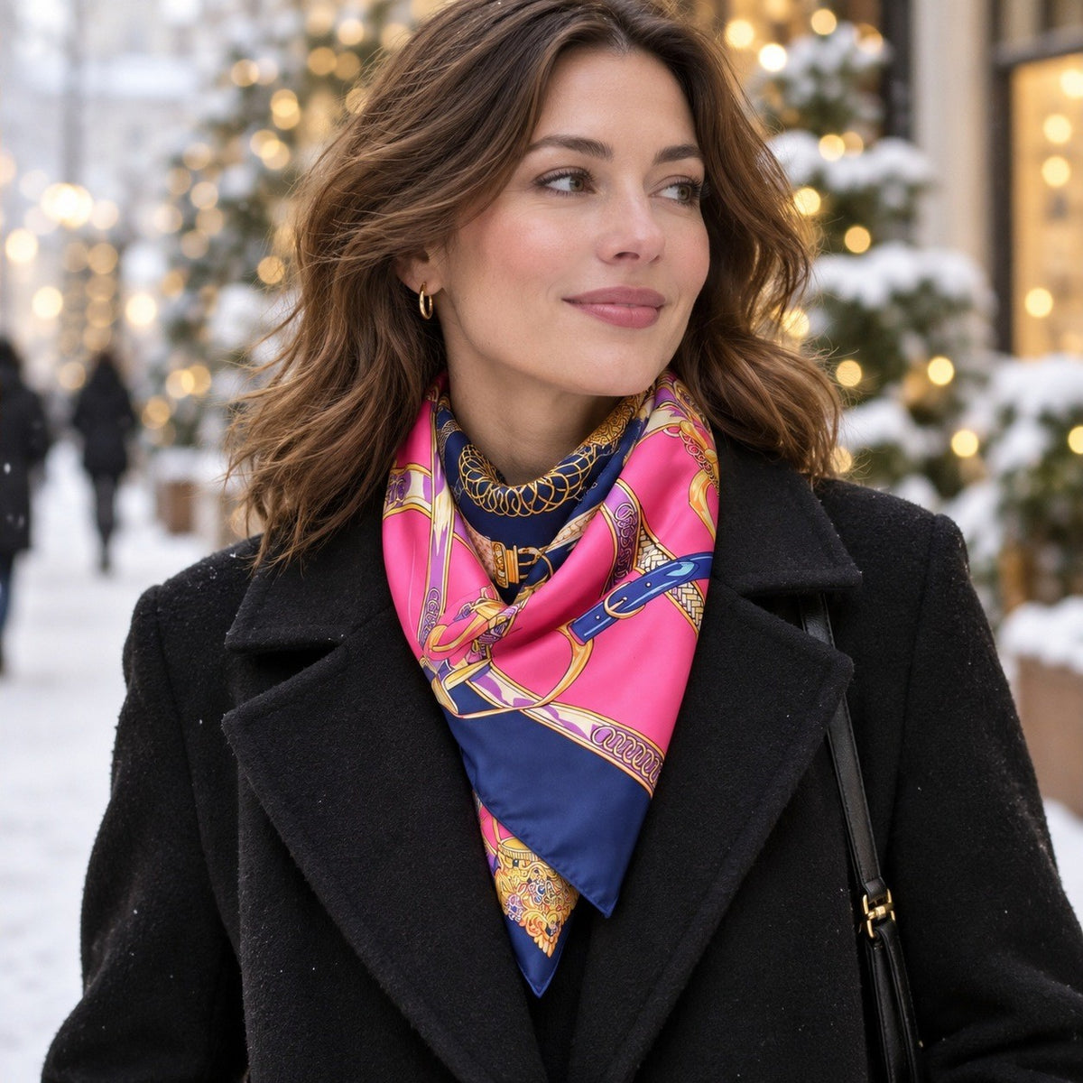 Grand Foulard Satin Imprimé – en hiver