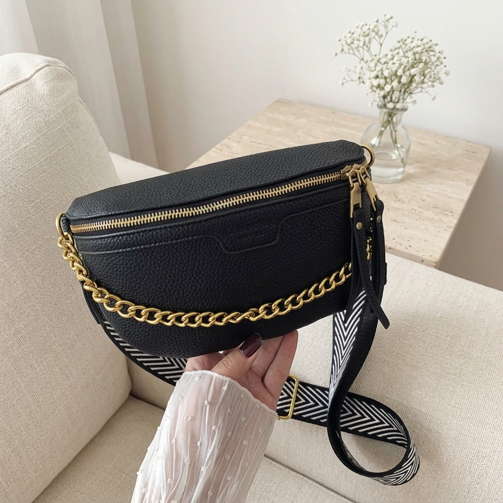 Sac Banane Chaîne Dorée Noir – Brin de Charme