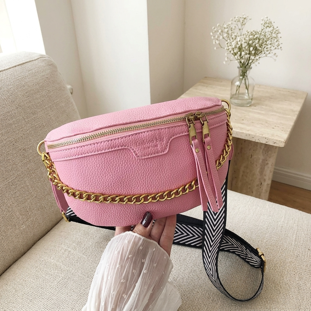 Sac Banane Chaîne Dorée Rose – Brin de Charme