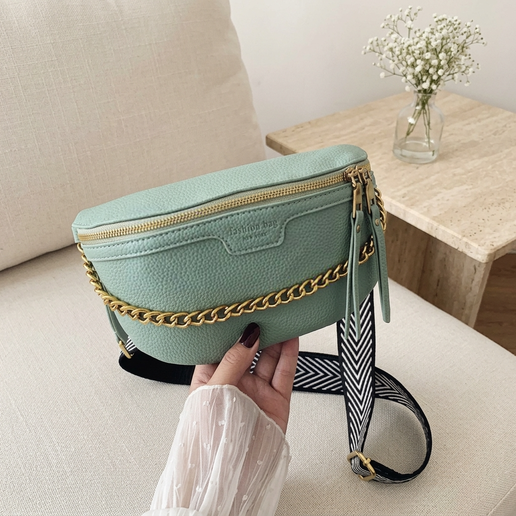Sac Banane Chaîne Dorée Vert d’eau – Brin de Charme