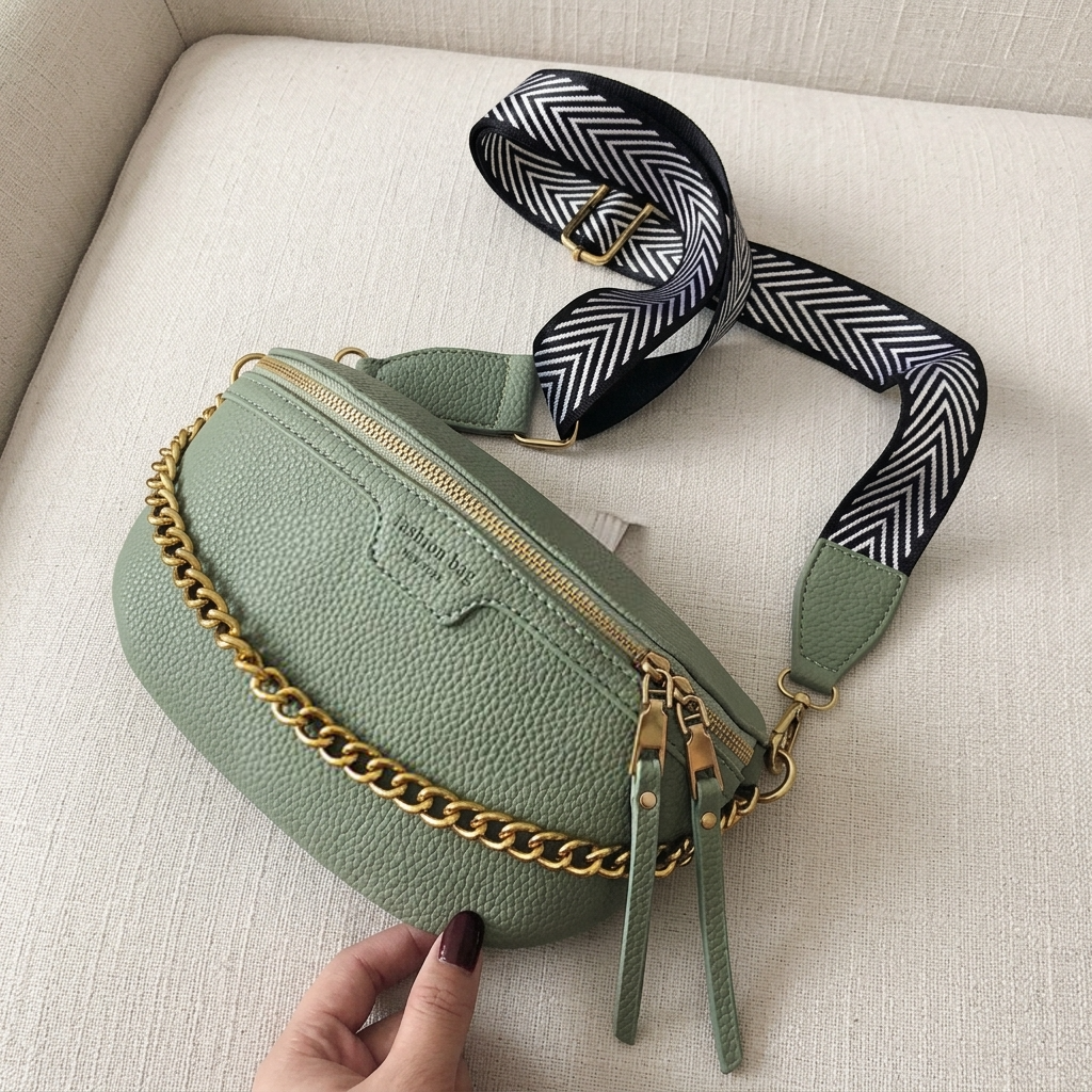 Sac Banane Chaîne Dorée Vert – Brin de Charme