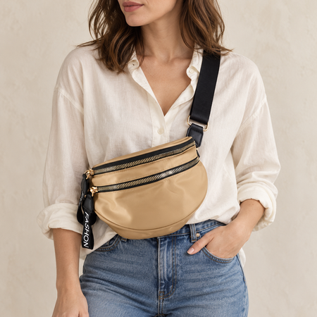 Sac Banane Nylon Double Zip Beige – Brin de Charme