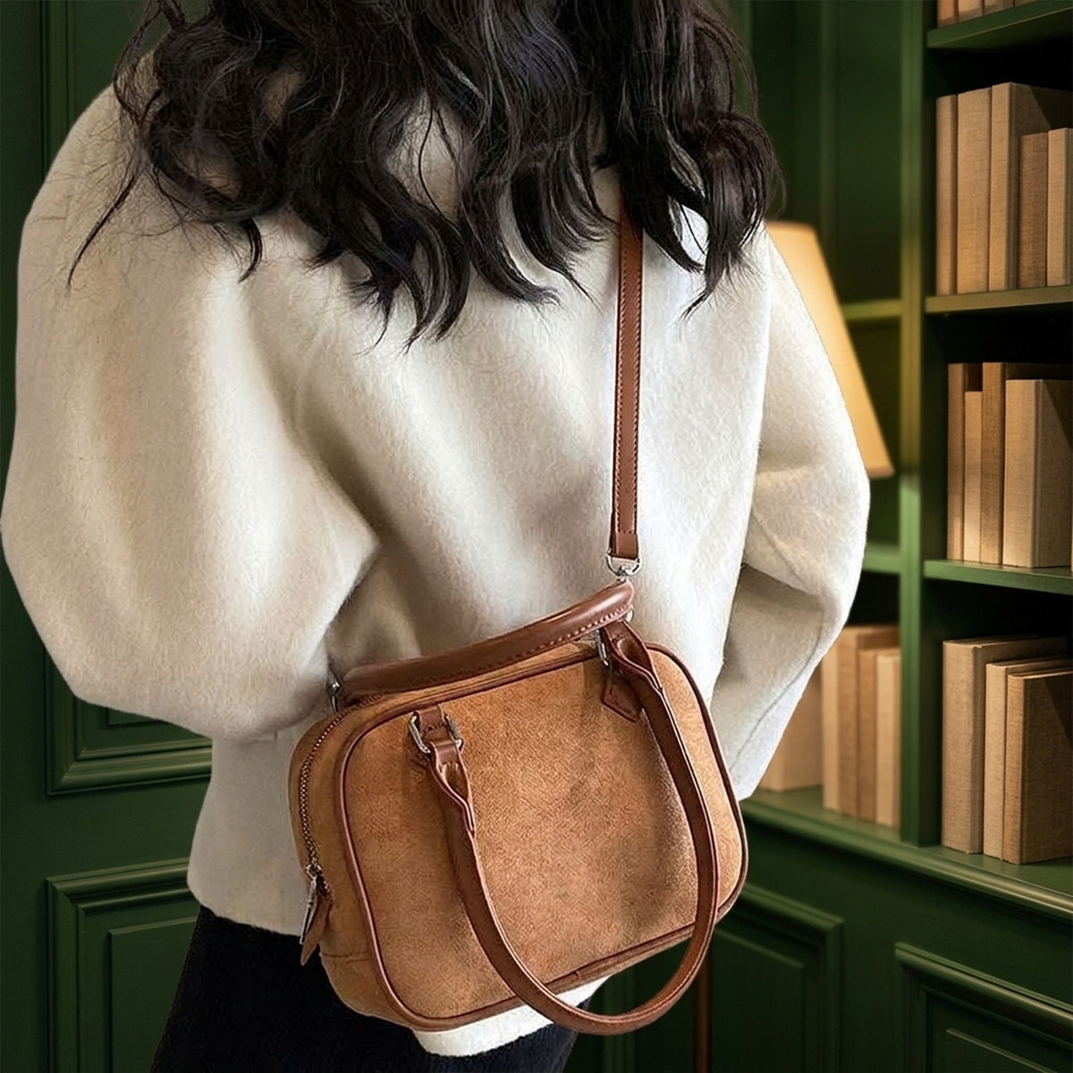 Sac Dôme Effet Daim Camel porté en bandoulière – Brin de Charme